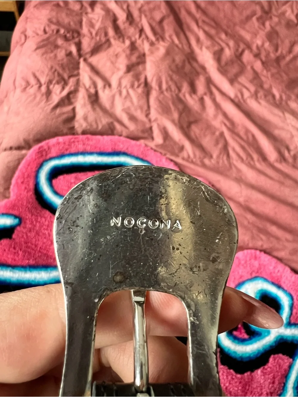 Nocona Black Leather Skinny Belt with Decorative Silver-Tone Tips